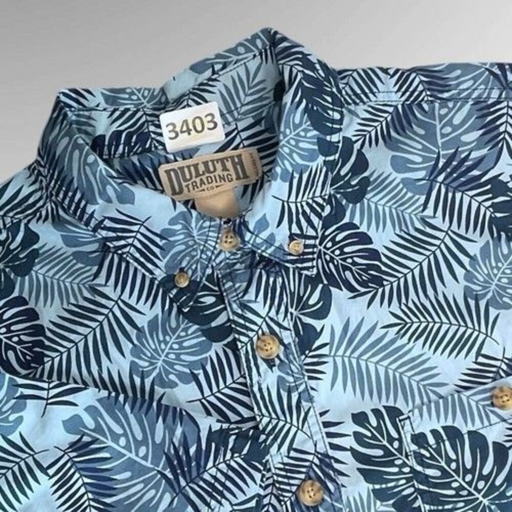 Duluth Trading Co Relaxed Fit Button Up Hawaiian Resort Shirt Men Size XL Blue - Picture 1 of 9